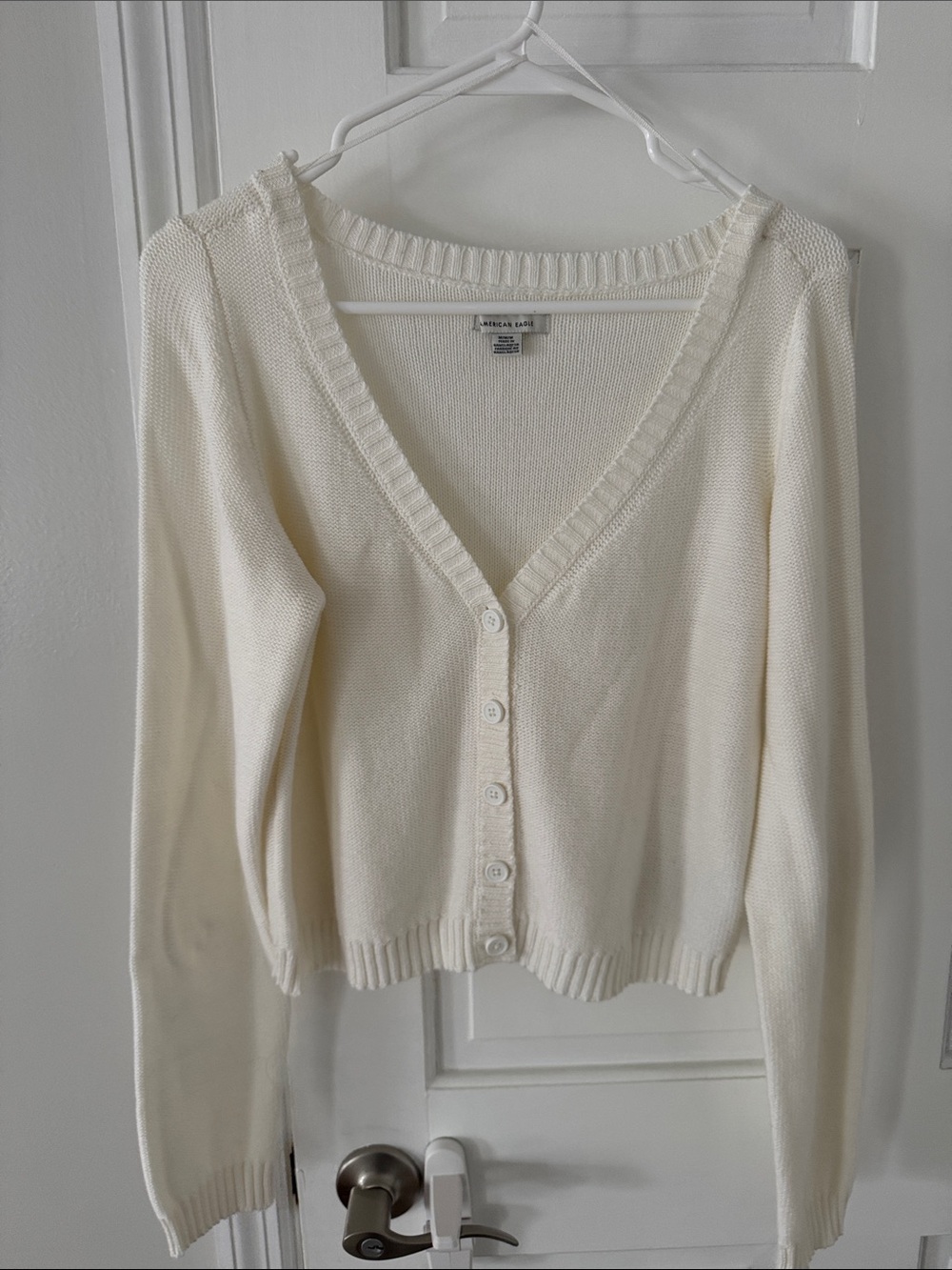 American Eagle Outfitters Ivory V-Neck Button Cardigan